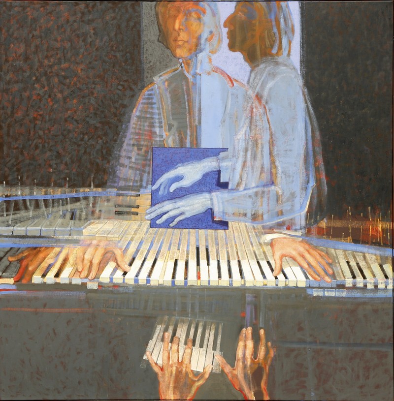 E. Wasyłyk, malarsto współczesne, sztuka polska. Fortepian Chopina II, akryl, olej, 150x150 płótno , 2012