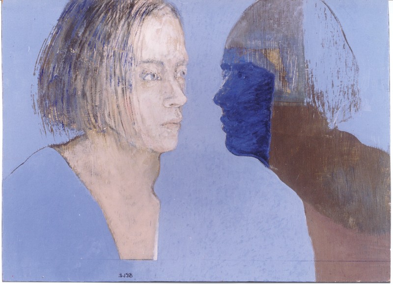 Elżbieta Wasyłyk, Victoria portret podwójny, olej, deska, 40x50, 1997, malarstwo polskie, sztuka współczesna